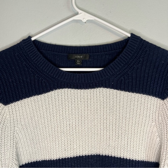 J Crew Womens' XL Cashmere Cotton Cable Knit Sweater Navy Blue White Colorblock - Picture 2 of 10